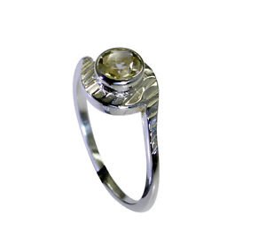cute Lemon Quartz Silver Yellow Ring handmade  L-1in US 5,6,7,8