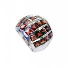 studly Garnet Silver Red Ring jewelry L-1in US 5,6,7,8