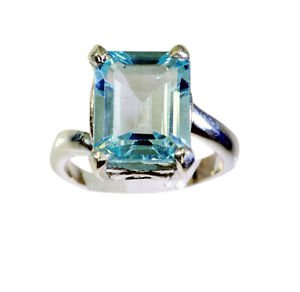 bonny Blue Topaz Silver Blue Ring Designer L-1in US 5,6,7,8