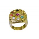 slightly Navratna Gold Plated multi Ring handmade  L-1in US 5,6,7,8