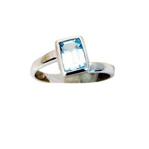 shapely Blue Topaz Silver Blue Ring indian L-1in US 5,6,7,8