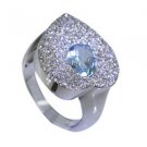 bonny Blue Topaz Silver Blue Ring handmade  L-1in US 5,6,7,8