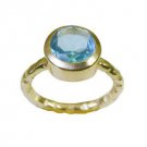 prettyish Blue Topaz Cz Gold Plated Blue Ring Designer L-1in US 5,6,7,8
