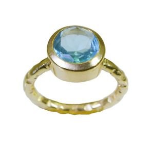 prettyish Blue Topaz Cz Gold Plated Blue Ring Designer L-1in US 5,6,7,8