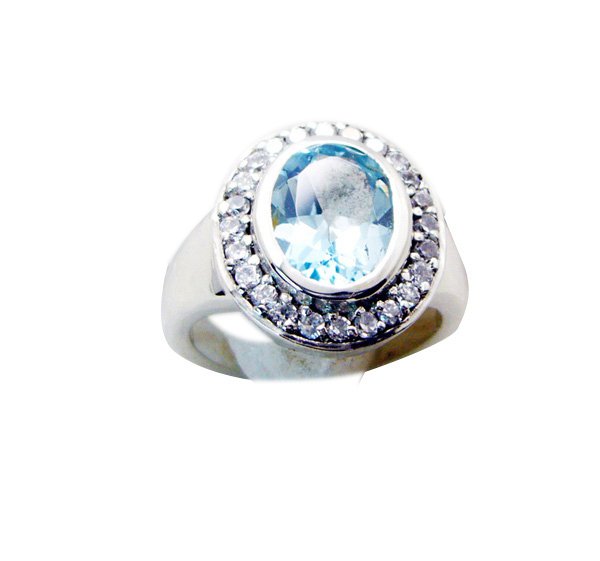 teasing Blue Topaz Silver Blue Ring indian L-1in US 5,6,7,8