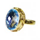 pleasant Blue Topaz CZ Copper Blue Ring handcrafted L-1in US 5,6,7,8