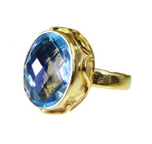 pleasant Blue Topaz CZ Copper Blue Ring handcrafted L-1in US 5,6,7,8