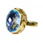 pleasant Blue Topaz CZ Copper Blue Ring handcrafted L-1in US 5,6,7,8