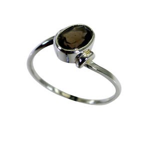 good-looking Smoky Quartz Silver Brown Ring exporter L-1in US 5,6,7,8