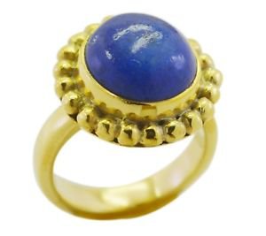 ideal Lapis Lazuli Gold Plated Blue Ring Designer L-1in US 5,6,7,8