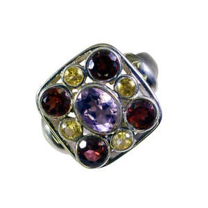 beauty Multi Gemstone Silver Multi Ring Designer L-1in US 5,6,7,8
