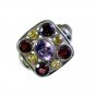 beauty Multi Gemstone Silver Multi Ring Designer L-1in US 5,6,7,8