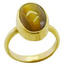 pretty Tiger Eye Gold Plated Brown Ring gemstone L-1in US 5,6,7,8