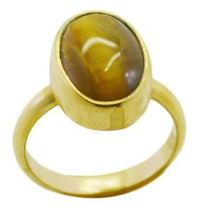 pretty Tiger Eye Gold Plated Brown Ring gemstone L-1in US 5,6,7,8