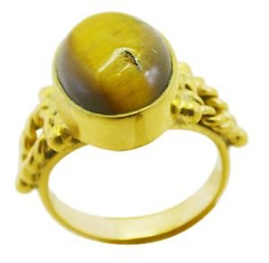 ravishing Tiger Eye Gold Plated Brown Ring jewellery L-1in US 5,6,7,8