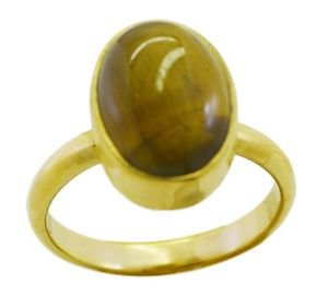 bewitching Tiger Eye Gold Plated Brown Ring handcrafted L-1in US 5,6,7,8