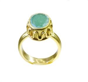 ravishing Indian Emerald Gold Plated Green Ring gemstone L-1in US 5,6,7,8