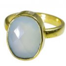 fair Chalcedony  Gold Plated Blue Ring jewellery L-1in US 5,6,7,8