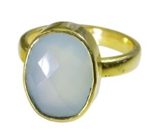 fair Chalcedony  Gold Plated Blue Ring jewellery L-1in US 5,6,7,8