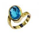 resplendent Blue Topaz CZ Copper Blue Ring handmade  L-1in US 5,6,7,8