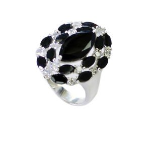 pleasing Black onyx Silver Black Ring wholesale L-1in US 5,6,7,8