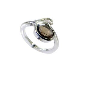 handsome Smoky Quartz Silver Brown Ring jewellery L-1in US 5,6,7,8