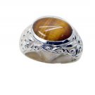 elegant Tiger Eye Silver Brown Ring Designer L-1in US 5,6,7,8