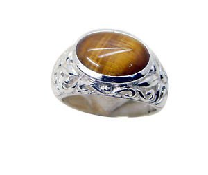 elegant Tiger Eye Silver Brown Ring Designer L-1in US 5,6,7,8
