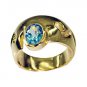 glossy Blue Topaz CZ Copper Blue Ring handmade  L-1in US 5,6,7,8