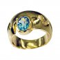 glossy Blue Topaz CZ Copper Blue Ring handmade  L-1in US 5,6,7,8