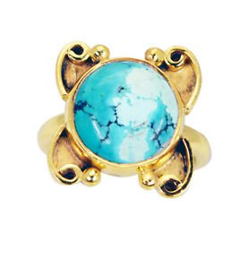 tasty Turquoise Copper Turquoise Ring handcrafted L-1in US 5,6,7,8