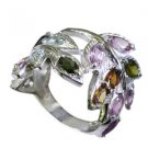 fine Tourmaline Silver Multi Ring handmade  L-1in US 5,6,7,8