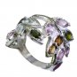 fine Tourmaline Silver Multi Ring handmade  L-1in US 5,6,7,8