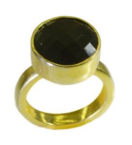 symmetrical Black Onyx Gold Plated Black Ring jewelry L-1in US 5,6,7,8