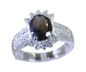 fair Smoky Quartz  925 sterling silver Brown Ring supplies L-1.2in US 5,6,7,8