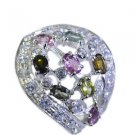 radiant Tourmaline Silver Multi Ring jewellery L-1in US 5,6,7,8