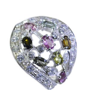 radiant Tourmaline Silver Multi Ring jewellery L-1in US 5,6,7,8