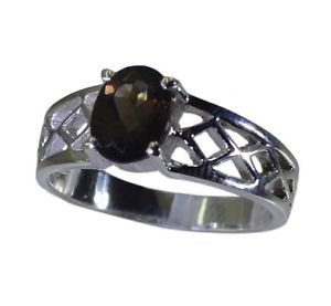 sightly Smoky Quartz  925 sterling silver Brown Ring suppiler L-1.2in US 5,6,7,8