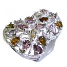 refined Tourmaline Silver Multi Ring supply L-1in US 5,6,7,8