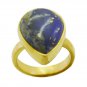 elegant Lapis Lazuli Gold Plated Blue Ring handcrafted L-1in US 5,6,7,8