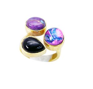 shapely Multi Black onyx Copper Multi Ring gemstone L-1in US 5,6,7,8