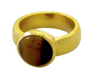 dollish Tiger Eye Gold Plated Brown Ring indian L-1in US 5,6,7,8