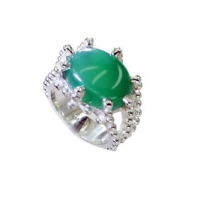 statuesque Green Onyx Silver Green Ring suppiler L-1in US 5,6,7,8