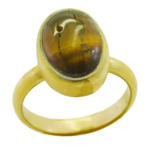 hunky Tiger Eye Gold Plated Brown Ring Designer L-1in US 5,6,7,8