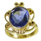 cunning Blue Sapphire CZ  Gold Plated Blue Ring indian L-1in US 5,6,7,8