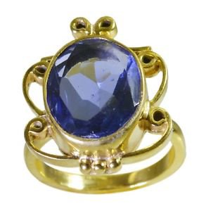 cunning Blue Sapphire CZ  Gold Plated Blue Ring indian L-1in US 5,6,7,8