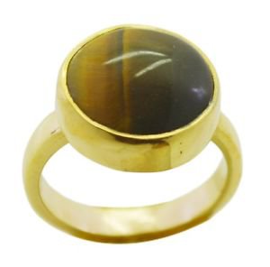 resplendent Tiger Eye Gold Plated Brown Ring gemstones L-1in US 5,6,7,8