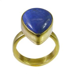 divine Lapis Lazuli Gold Plated Blue Ring handmade  L-1in US 5,6,7,8