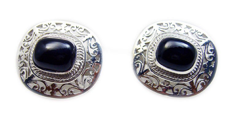 adorable Black Onyx 925 Sterling Silver Black Earring Natural regular US