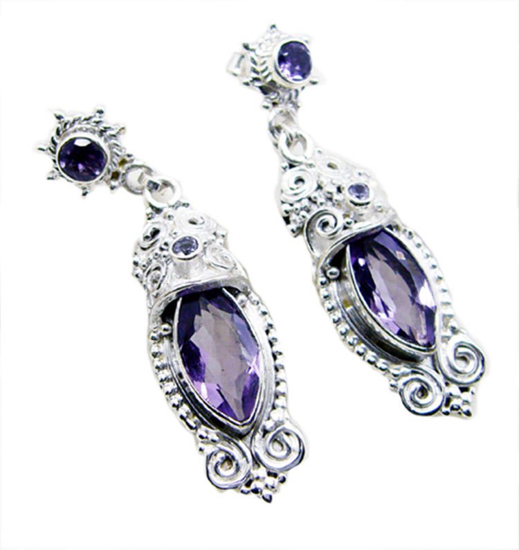 exquisite Amethyst 925 Sterling Silver Purple Earring genuine Designer US